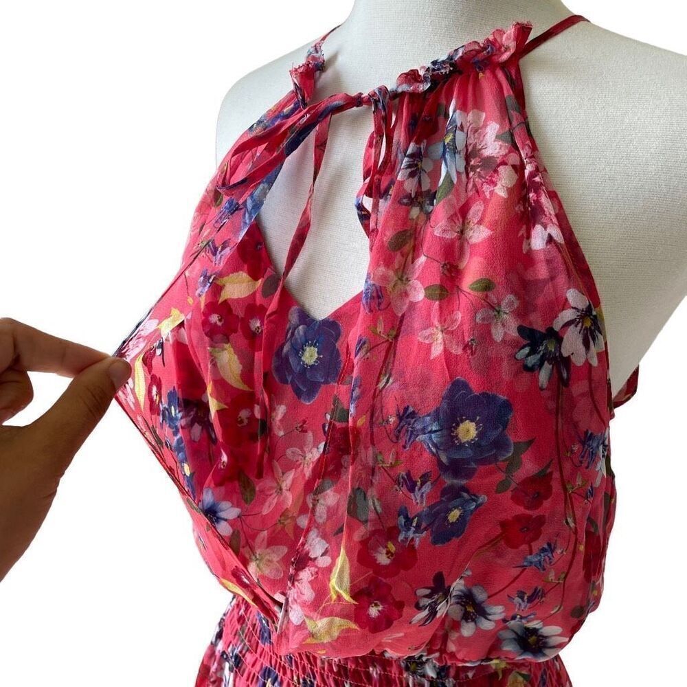 Parker Serenity 100% Silk Cocktail Party Mini Dress Floral Coral Size Small S - Picture 6 of 10
